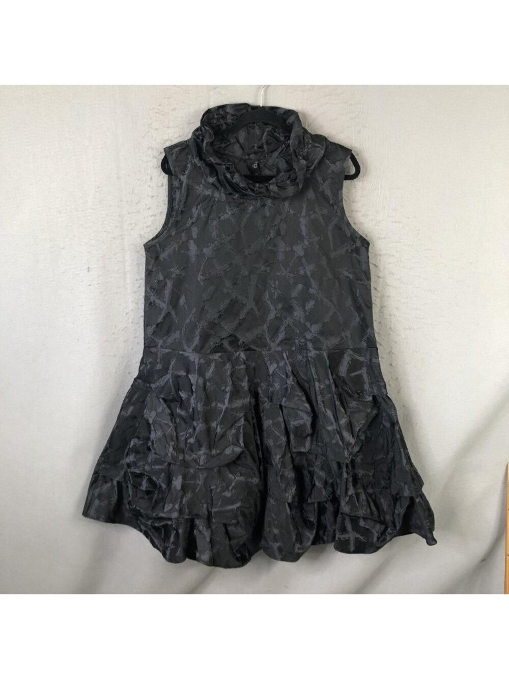 By JJ Dress Womens L Black Jacquard Cowl Neck Bubble Hem Trapeze Whimsigoth
